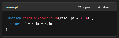 Função bem nomeada que calcula a área de um círculo com parâmetros descritivos.